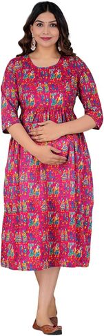 Jikonet Women's Maternity White Kurti for Women with Breastfeeding Dress with Floral Maxi Maternity Dress (Indian Dresses) in Saudi Arabia