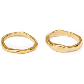 JewelVerse خاتم غير منتظم مطلي بالذهب عيار 18 قيراط للنساء | خواتم ذهب للنساء | حلقات قابلة للتكديس | خاتم زفاف كلاسيكي بسيط مقاس 6-10 in Kuwait