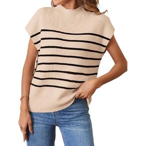 MEROKEETY Women's 2024 Sleeveless Mock Neck Striped Sweater Vest Cap Sleeve Ribbed Knit Pullover Tank Tops