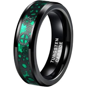 TUTISS 6 مم 8 مم أزرق أحمر أخضر من ألياف الكربون Steampunk Gear Inlay Tungsten Rings للرجال النساء عصابات الزفاف حواف مشطوفة مصقولة مريحة in Kuwait