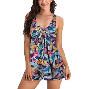 فستان سباحة مكون من قطعتين من ECUPPER للنساء طقم تانكيني لباس سباحة متواضع مزين بالزهور فستان سباحة للتحكم في البطن مع شورت للأولاد in Kuwait