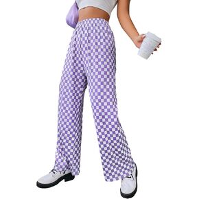 SOLY HUX Women's Plaid Sweatpants Drawstring High Waisted Straight Leg Long Pants with Pockets
