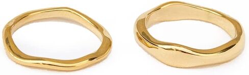 JewelVerse خاتم غير منتظم مطلي بالذهب عيار 18 قيراط للنساء | خواتم ذهب للنساء | حلقات قابلة للتكديس | خاتم زفاف كلاسيكي بسيط مقاس 6-10 in Kuwait