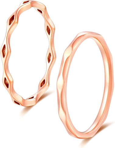 KAZITSAN 2pc 2mm Stainless Steel Rings for Women Girls Fashion Wedding Plain Band Knuckle Stacking Midi Rings Silver/Rose Gold Wedding Band Comfort Fit in Saudi Arabia