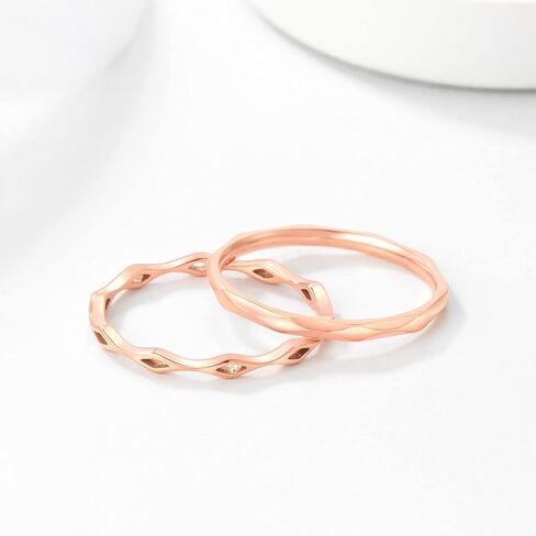 KAZITSAN 2pc 2mm Stainless Steel Rings for Women Girls Fashion Wedding Plain Band Knuckle Stacking Midi Rings Silver/Rose Gold Wedding Band Comfort Fit in Saudi Arabia