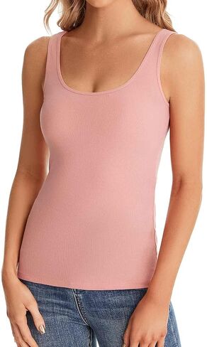 RASPBERRY PUDDING Summer Ribbed Tank Top for Women Basic Sleeveless Shirts Slim Fit Cami Scoop Neck Casual Solid in Saudi Arabia