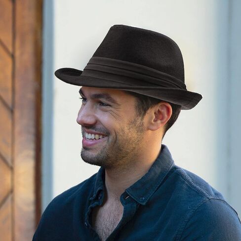 Men Classic Fedora-Hat Felt Manhattan-Gangster-Trilby Short Brim Jazz Hat in Kuwait