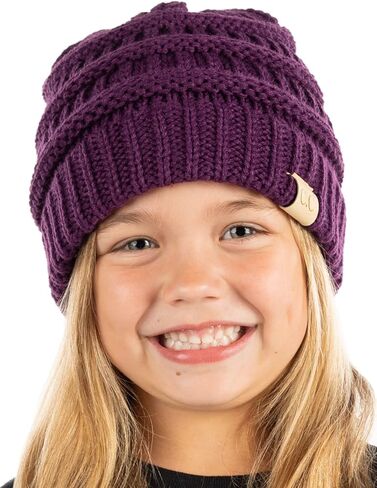 Funky Junque Solid Ribbed Beanie Hat for Kids Tweens Soft Stretch Cable Knit Slouchy Hat Warm Winter Skull Cap 2-9 Years Old in Saudi Arabia