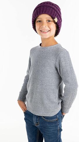 Funky Junque Solid Ribbed Beanie Hat for Kids Tweens Soft Stretch Cable Knit Slouchy Hat Warm Winter Skull Cap 2-9 Years Old in Saudi Arabia