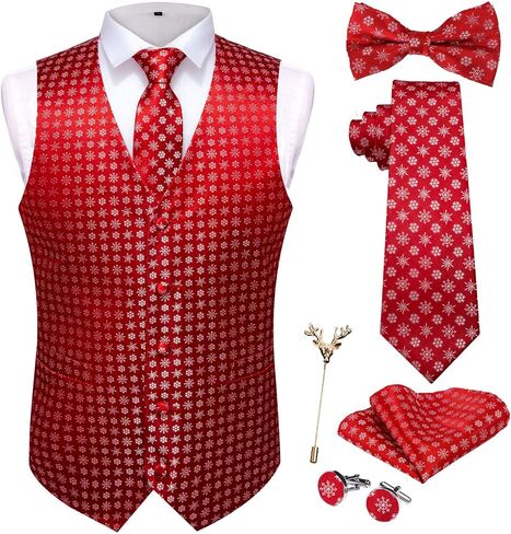 Christmas Men's Vest Tie Sets 6Pcs Suit Vest Tie and Bow Tie Pocket Square Cufflinks Lapel Pin for Men Holiday Party Gift in Kuwait