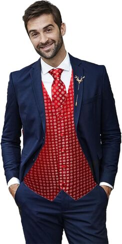 Christmas Men's Vest Tie Sets 6Pcs Suit Vest Tie and Bow Tie Pocket Square Cufflinks Lapel Pin for Men Holiday Party Gift in Kuwait