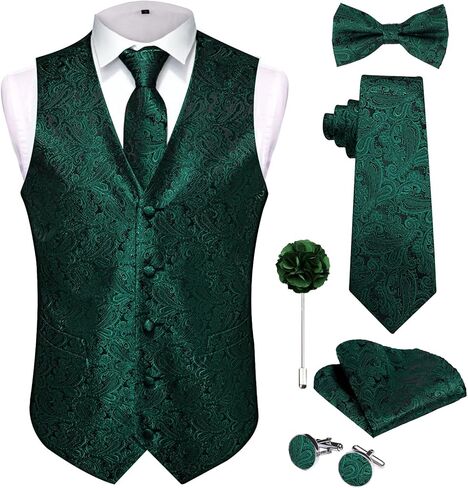 Christmas Men's Vest Tie Sets 6Pcs Suit Vest Tie and Bow Tie Pocket Square Cufflinks Lapel Pin for Men Holiday Party Gift in Kuwait