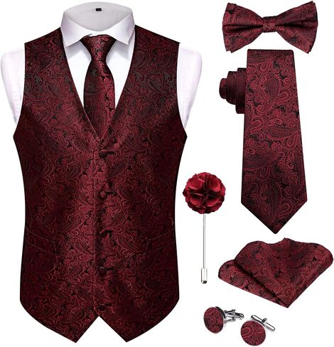 Christmas Men's Vest Tie Sets 6Pcs Suit Vest Tie and Bow Tie Pocket Square Cufflinks Lapel Pin for Men Holiday Party Gift in Kuwait