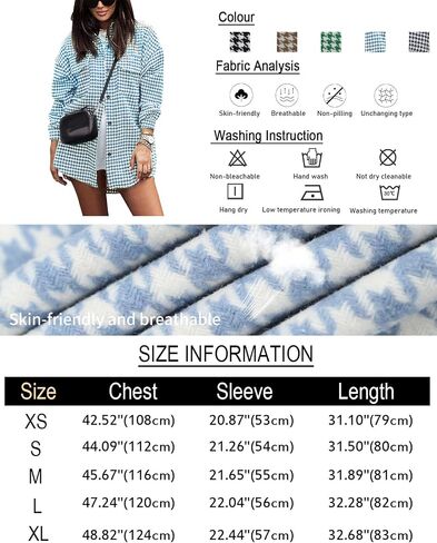 Yimoon Plaid Jacket Women Casual Houndstooth Jacket Flannel Shacket Loose Long Sleeve Shirt Button Down Shacket With Pockets in Saudi Arabia