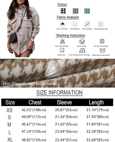 Yimoon Plaid Jacket Women Casual Houndstooth Jacket Flannel Shacket Loose Long Sleeve Shirt Button Down Shacket With Pockets in Kuwait
