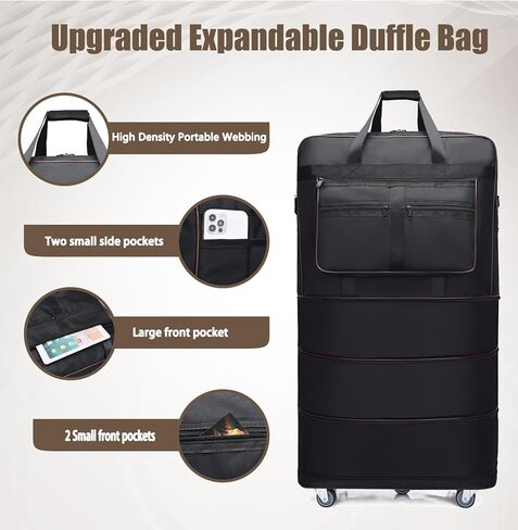 ELDA حقيبة أمتعة قابلة للتوسيع وقابلة للطي، حقائب سفر واق من المطر للرجال والنساء، حقائب سفر ذات سعة كبيرة قابلة للطي مع عجلات دوارة، حزام كتف قابل للإزالة in Kuwait