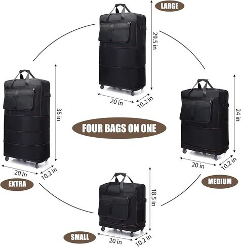 ELDA حقيبة أمتعة قابلة للتوسيع وقابلة للطي، حقائب سفر واق من المطر للرجال والنساء، حقائب سفر ذات سعة كبيرة قابلة للطي مع عجلات دوارة، حزام كتف قابل للإزالة in Kuwait