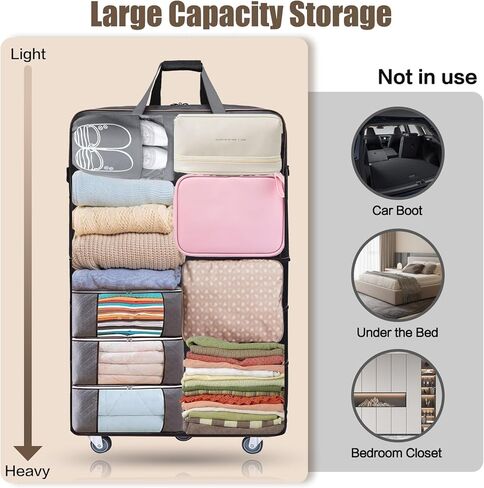 ELDA حقيبة أمتعة قابلة للتوسيع وقابلة للطي، حقائب سفر واق من المطر للرجال والنساء، حقائب سفر ذات سعة كبيرة قابلة للطي مع عجلات دوارة، حزام كتف قابل للإزالة in Kuwait