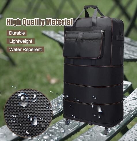 ELDA حقيبة أمتعة قابلة للتوسيع وقابلة للطي، حقائب سفر واق من المطر للرجال والنساء، حقائب سفر ذات سعة كبيرة قابلة للطي مع عجلات دوارة، حزام كتف قابل للإزالة in Kuwait