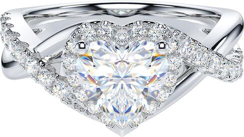 THELANDA Genuine Moissanite or Simulated 1CT Heart Shape Diamond Sterling Silver Crossover Infinity Split Shank Halo Promise Engagement Ring in Saudi Arabia