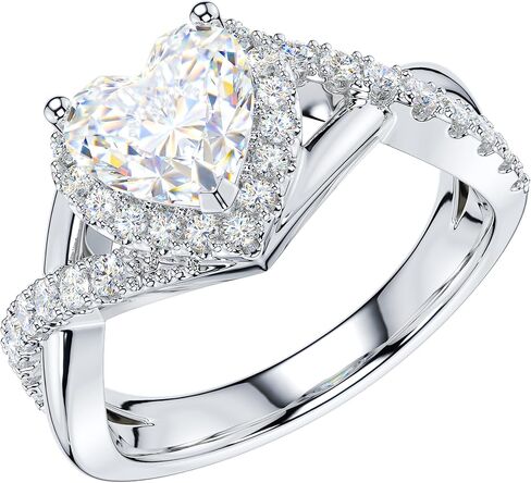 THELANDA Genuine Moissanite or Simulated 1CT Heart Shape Diamond Sterling Silver Crossover Infinity Split Shank Halo Promise Engagement Ring in Saudi Arabia