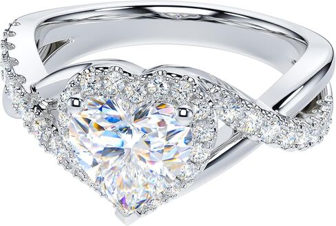 THELANDA Genuine Moissanite or Simulated 1CT Heart Shape Diamond Sterling Silver Crossover Infinity Split Shank Halo Promise Engagement Ring in Saudi Arabia