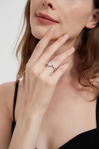 THELANDA Genuine Moissanite or Simulated 1CT Heart Shape Diamond Sterling Silver Crossover Infinity Split Shank Halo Promise Engagement Ring in Saudi Arabia