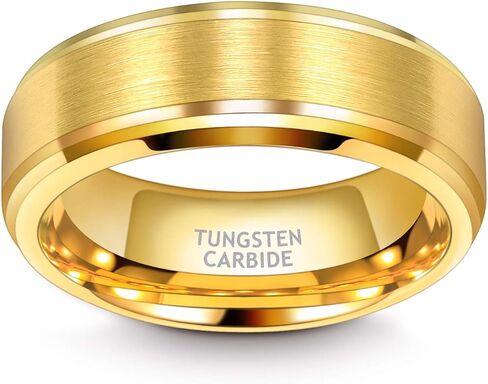 TRUMIUM 6mm 8mm Mens Womens Gold Tungsten Wedding Ring Band Brush Finish Scratch Resistant Size 5-14 in Saudi Arabia