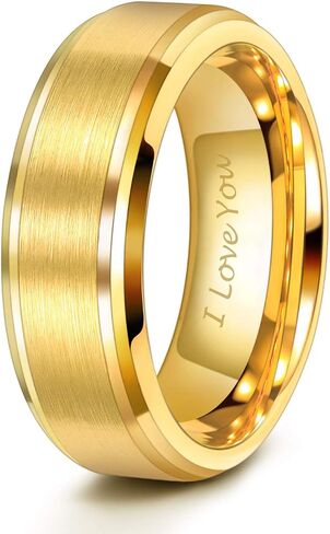 TRUMIUM 6mm 8mm Mens Womens Gold Tungsten Wedding Ring Band Brush Finish Scratch Resistant Size 5-14 in Saudi Arabia
