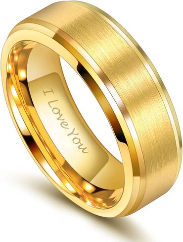 TRUMIUM 6mm 8mm Mens Womens Gold Tungsten Wedding Ring Band Brush Finish Scratch Resistant Size 5-14 in Saudi Arabia