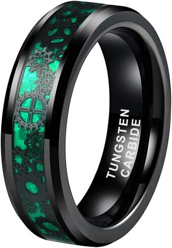 TUTISS 6 مم 8 مم أزرق أحمر أخضر من ألياف الكربون Steampunk Gear Inlay Tungsten Rings للرجال النساء عصابات الزفاف حواف مشطوفة مصقولة مريحة in Saudi Arabia