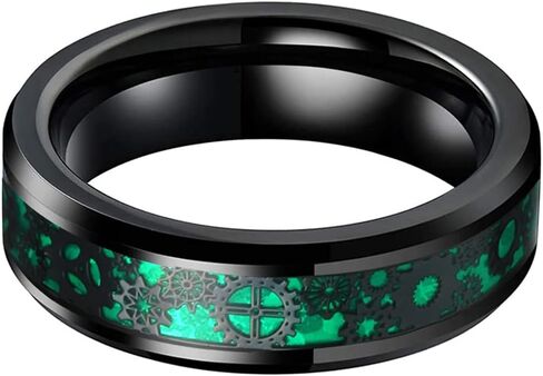 TUTISS 6 مم 8 مم أزرق أحمر أخضر من ألياف الكربون Steampunk Gear Inlay Tungsten Rings للرجال النساء عصابات الزفاف حواف مشطوفة مصقولة مريحة in Saudi Arabia