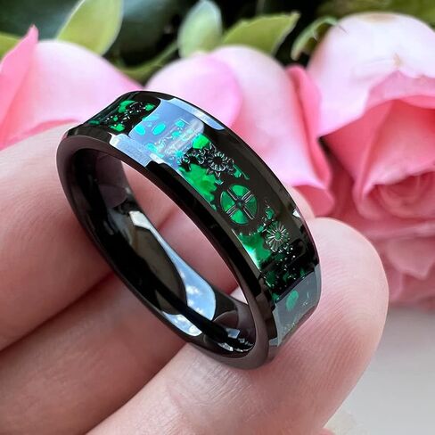 TUTISS 6 مم 8 مم أزرق أحمر أخضر من ألياف الكربون Steampunk Gear Inlay Tungsten Rings للرجال النساء عصابات الزفاف حواف مشطوفة مصقولة مريحة in Saudi Arabia