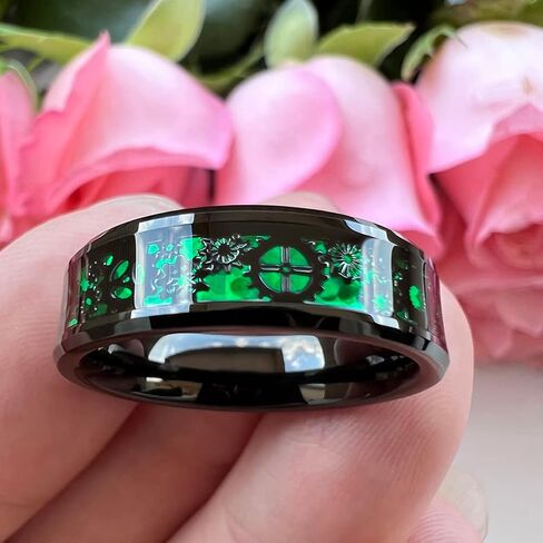 TUTISS 6 مم 8 مم أزرق أحمر أخضر من ألياف الكربون Steampunk Gear Inlay Tungsten Rings للرجال النساء عصابات الزفاف حواف مشطوفة مصقولة مريحة in Saudi Arabia