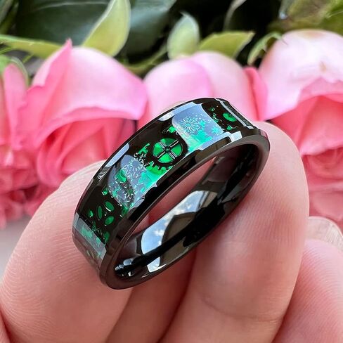 TUTISS 6 مم 8 مم أزرق أحمر أخضر من ألياف الكربون Steampunk Gear Inlay Tungsten Rings للرجال النساء عصابات الزفاف حواف مشطوفة مصقولة مريحة in Saudi Arabia