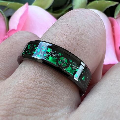 TUTISS 6 مم 8 مم أزرق أحمر أخضر من ألياف الكربون Steampunk Gear Inlay Tungsten Rings للرجال النساء عصابات الزفاف حواف مشطوفة مصقولة مريحة in Saudi Arabia