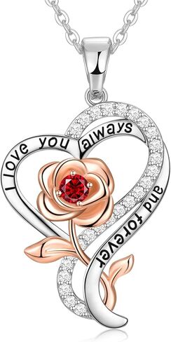 Rose Heart Necklace for Women 925 Sterling Silver Necklaces for Women, Birthstone Necklaces Gifts for Women Birthday Gifts for Wife Gifts for Anniversary Christmas Gifts for Women Jewelry Valentines Gifts for Her in Kuwait