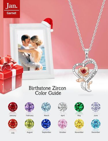 Rose Heart Necklace for Women 925 Sterling Silver Necklaces for Women, Birthstone Necklaces Gifts for Women Birthday Gifts for Wife Gifts for Anniversary Christmas Gifts for Women Jewelry Valentines Gifts for Her in Kuwait
