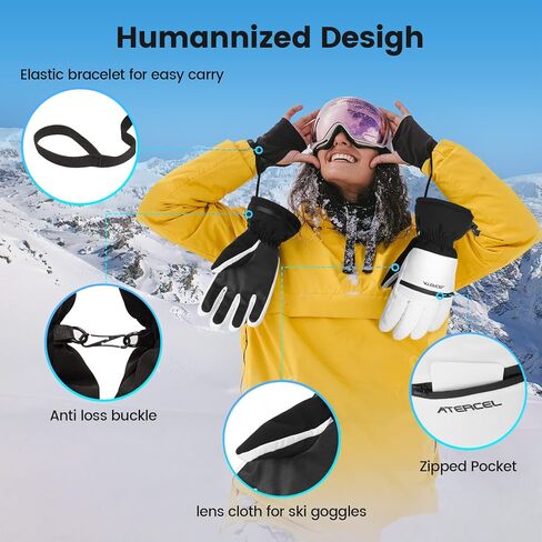 قفازات ATERCEL للتزلج مقاومة للماء تعمل باللمس، وقفازات الثلج للتزلج على الجليد، وعربة الثلج، والمشي لمسافات طويلة في فصل الشتاء للرجال والنساء، ومناسبة في الطقس البارد in Kuwait