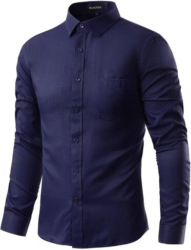 Wangyue Dress Shirts for Men Slim Fit Long Sleeve Casual Button Down Shirts Formal Dress Shirts with Pockets in Kuwait