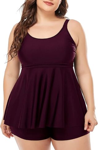 Mycoco Womens Plus Size Tankini Swimsuits with Shorts Athletic Two Piece Flowy Swimdress Tummy Control Bathing Suits in Saudi Arabia