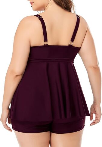 Mycoco Womens Plus Size Tankini Swimsuits with Shorts Athletic Two Piece Flowy Swimdress Tummy Control Bathing Suits in Saudi Arabia