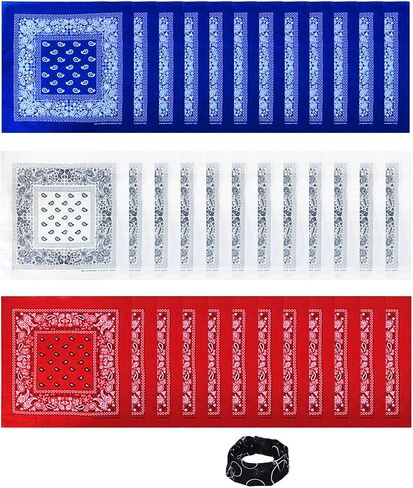 6,12,36 PK Bandanas for Men and Women, 100% Cotton Bandana - Gold, Black, White +20 Color Mens Handkerchiefs Bandana Pack in Kuwait