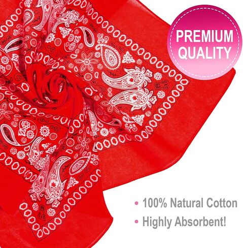 6,12,36 PK Bandanas for Men and Women, 100% Cotton Bandana - Gold, Black, White +20 Color Mens Handkerchiefs Bandana Pack in Kuwait