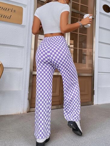 بنطال رياضي نسائي منقوش من SOLY HUX برباط عالي الخصر وأرجل مستقيمة طويلة مع جيوب in Kuwait