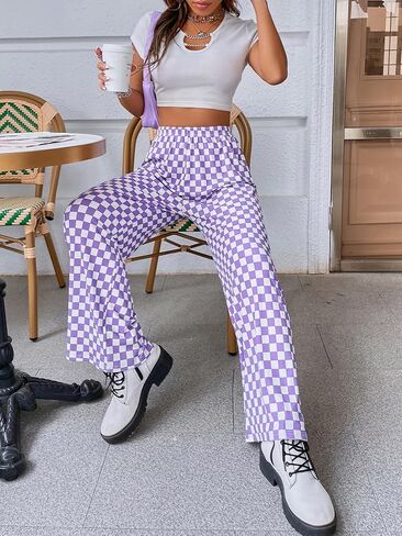 بنطال رياضي نسائي منقوش من SOLY HUX برباط عالي الخصر وأرجل مستقيمة طويلة مع جيوب in Kuwait