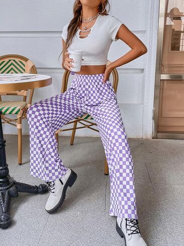 بنطال رياضي نسائي منقوش من SOLY HUX برباط عالي الخصر وأرجل مستقيمة طويلة مع جيوب in Kuwait