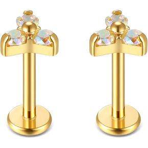 BelezaDosas G23 Titanium Labret Studs 16G Threadless Push-in Press Fit Lip Cluster Tragus Helix Lobe Conch Rook Medusa Cartilage Monroe Earring Push Back Piercing Jewelry