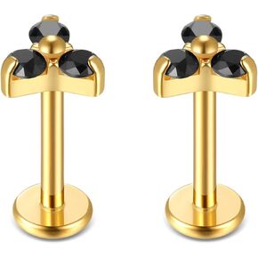 BelezaDosas G23 Titanium Labret Studs 16G Threadless Push-in Press Fit Lip Cluster Tragus Helix Lobe Conch Rook Medusa Cartilage Monroe Earring Push Back Piercing Jewelry