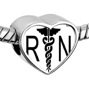 CharmSStory Heart Nurse Nursing RN Registered Caduceus Charms Photo Beads